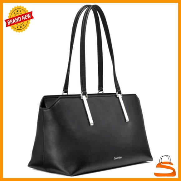 Vegan Leather Tote with Top Zip and Interior Pockets for Organization